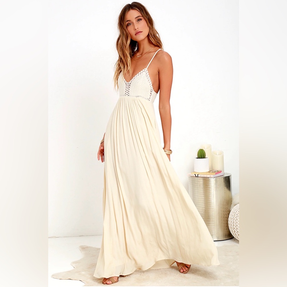 Lulus Hippie Hippie Chic Cream Maxi Dress